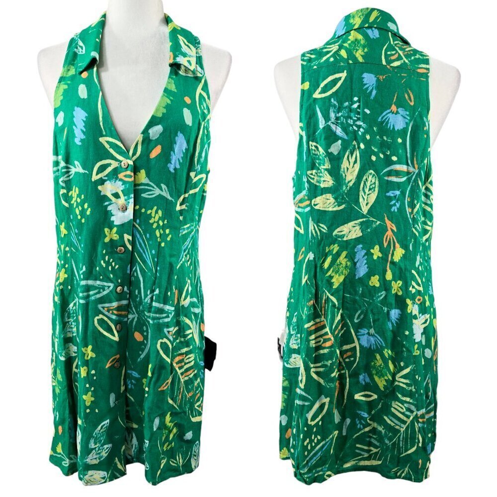 Lulu's NWT Beloved Sweetie Linen Blend Green Abstract Floral Print Dress Picnic